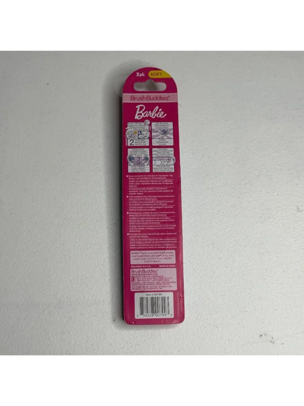Barbie Kids Toothbrush 2 Pack Soft Bristles Brush Buddies Pink Purple